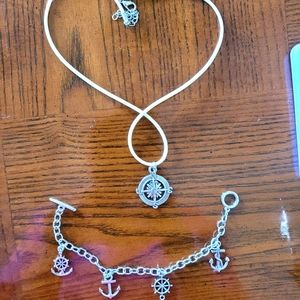 Silver Anchor Charm bracelet with Necklace